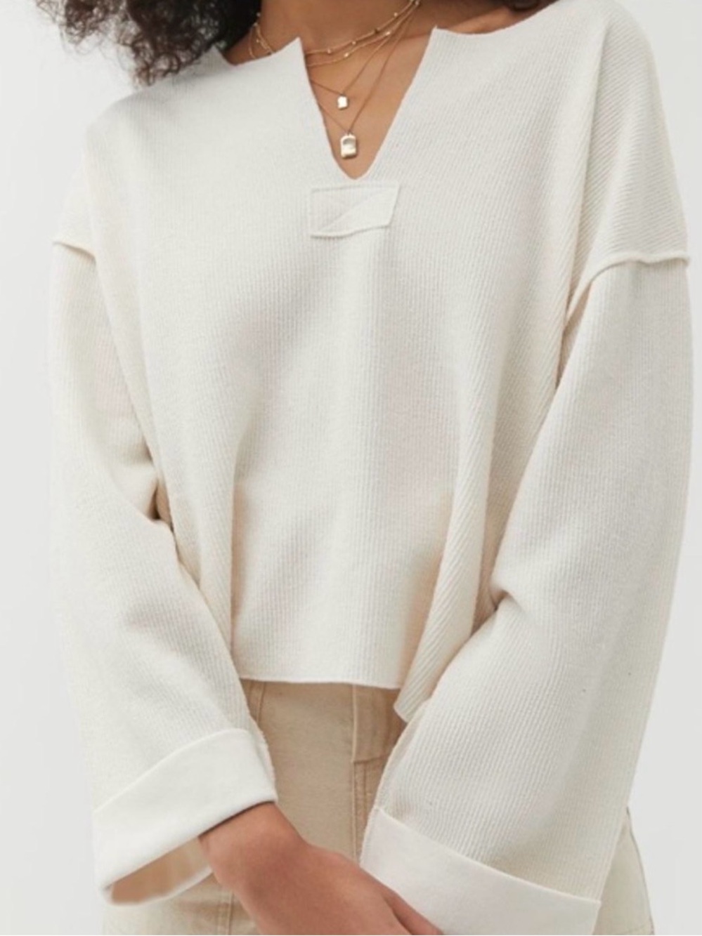 Urban Outfitters UO Jax Inside Out Notch Neck Top in Ivory/Cream
